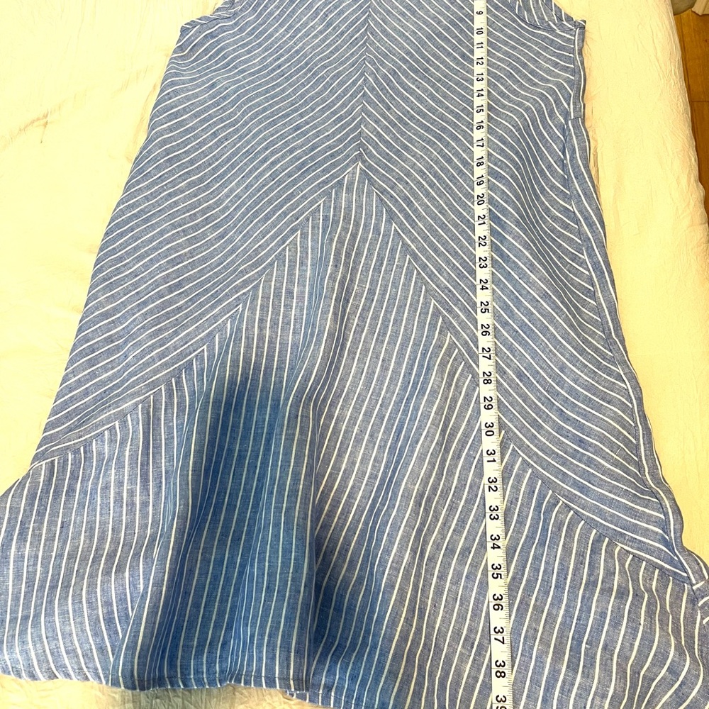 Flax Blue and White Striped Ruffle Neck Line Linen Dress SZ S EUC - Picture 6 of 7